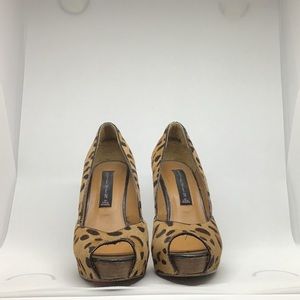 Steven Cheetah Print Calf Hair Peep Toe Pumps, 6M
